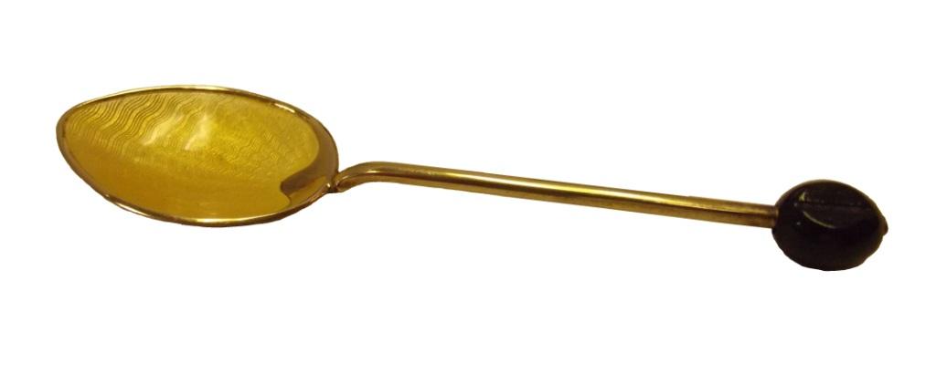 Vintage Sterling Silver, Gold Wash, Demitasse Spoon with Guilloche Enamel Bowl